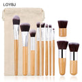 Private Label Bamboo Handle Makeup Brush Set Cosmetic Powder Foundation Eyeshadow Eyebrow Brush Vegan Make up Tools Burlap Bag