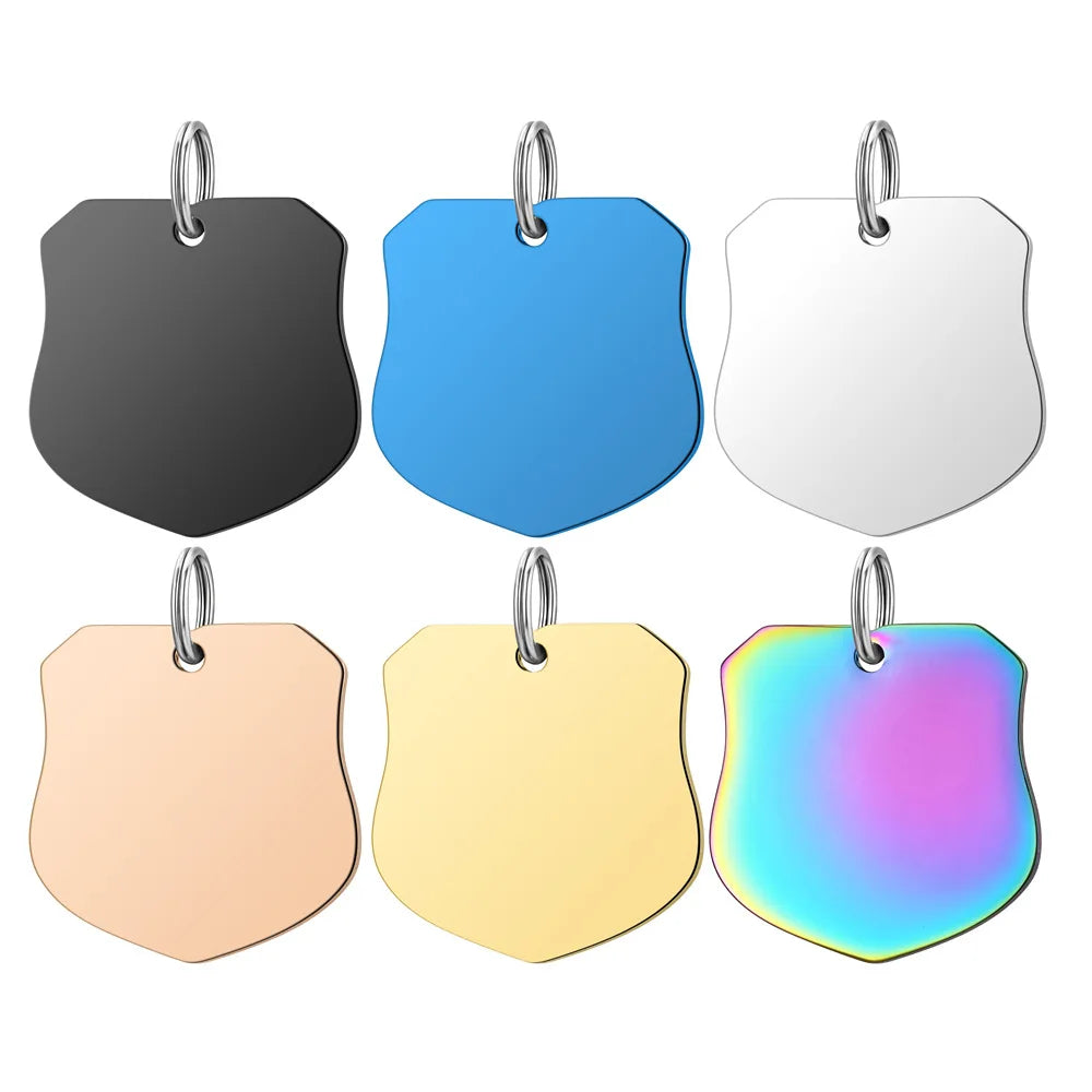 Novel Gentleman Shield-shaped Geometric Stainless Steel  Identity Charm with Engraving Anti-lost Pendant Collar Accessories