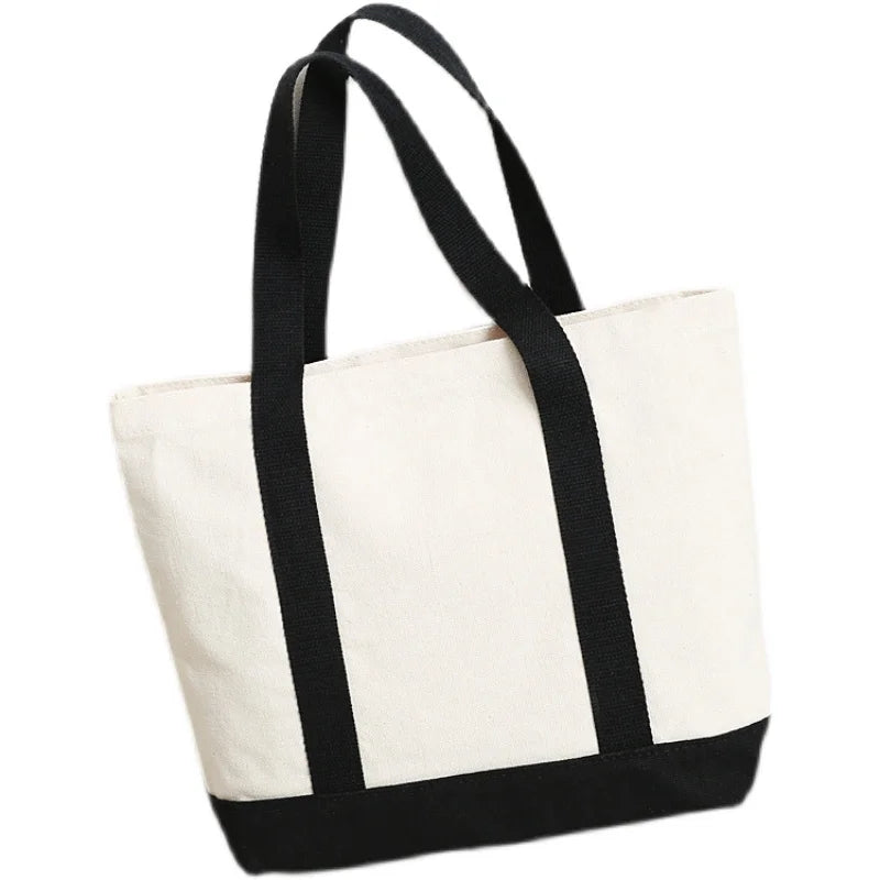 Custom Design and Label Recycled Cotton Canvas Tote Grocery Bags for Shopping with Inside Pockets
