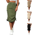 Classic Cotton Casual Skirt High Waist Women Cargo Skirts Midi Denim Dress With Pockets