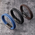 High Quality Simple Design Men Jewelry Handmade Stainless Steel Magnet Clasp Genuine Leather Bracelet Men