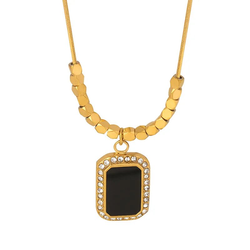 New Black Geometric Blocks Classic Simple Pendant Gold Plated Stainless Steel Link Chain Fashion Jewelry Necklaces Waterproof