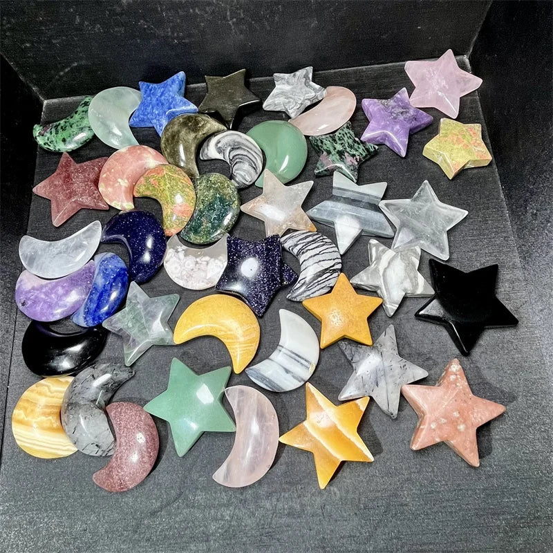 Wholesale Natural Crystal Quartz Stone Mixed Star and Moon Crystal Srar Crystal Moon Hand Carved for Sale