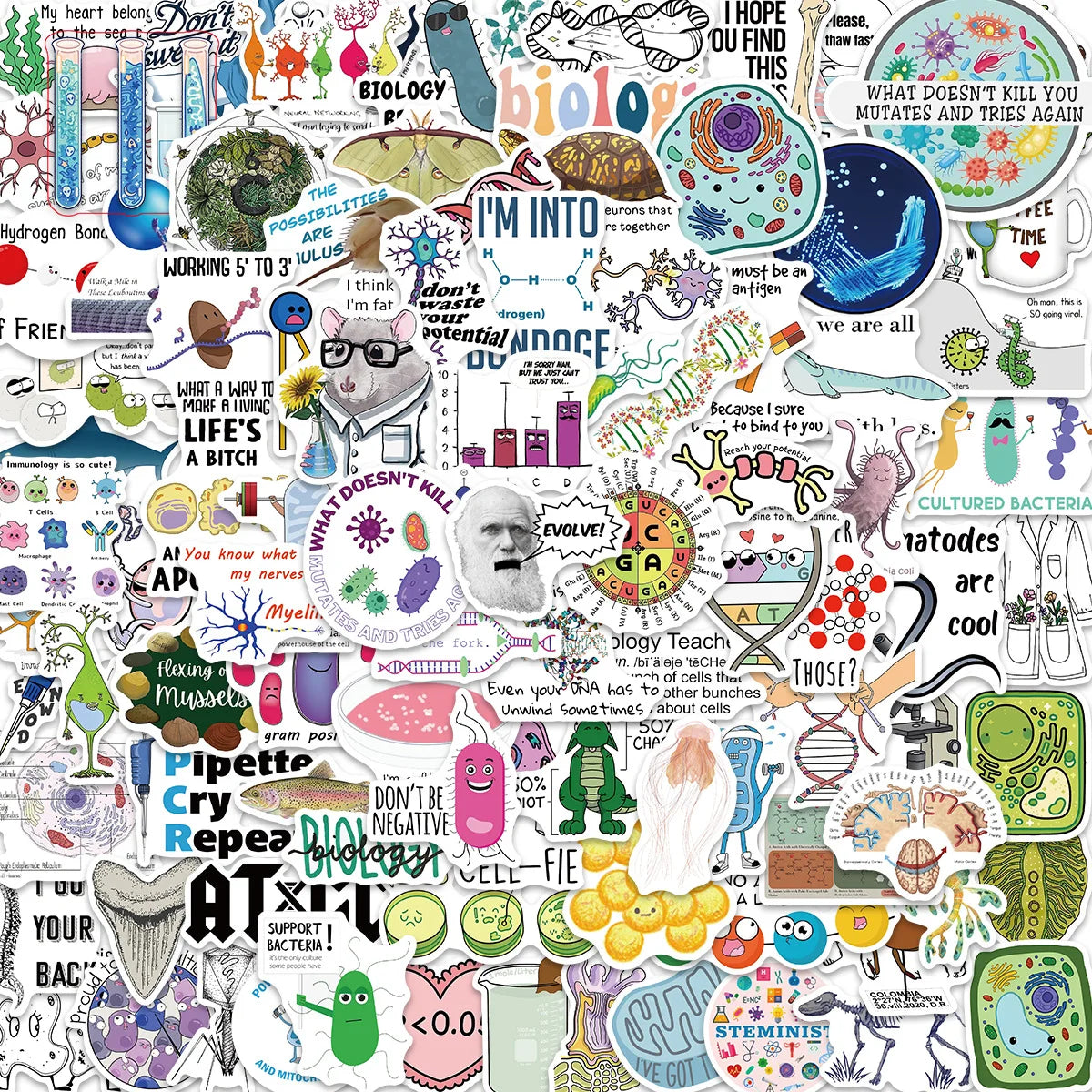 100Pcs Cartoon Biology Science Lab Graffiti Stickers for Children Learning Laptop Bottle Kids Decor Vinyl Sticker