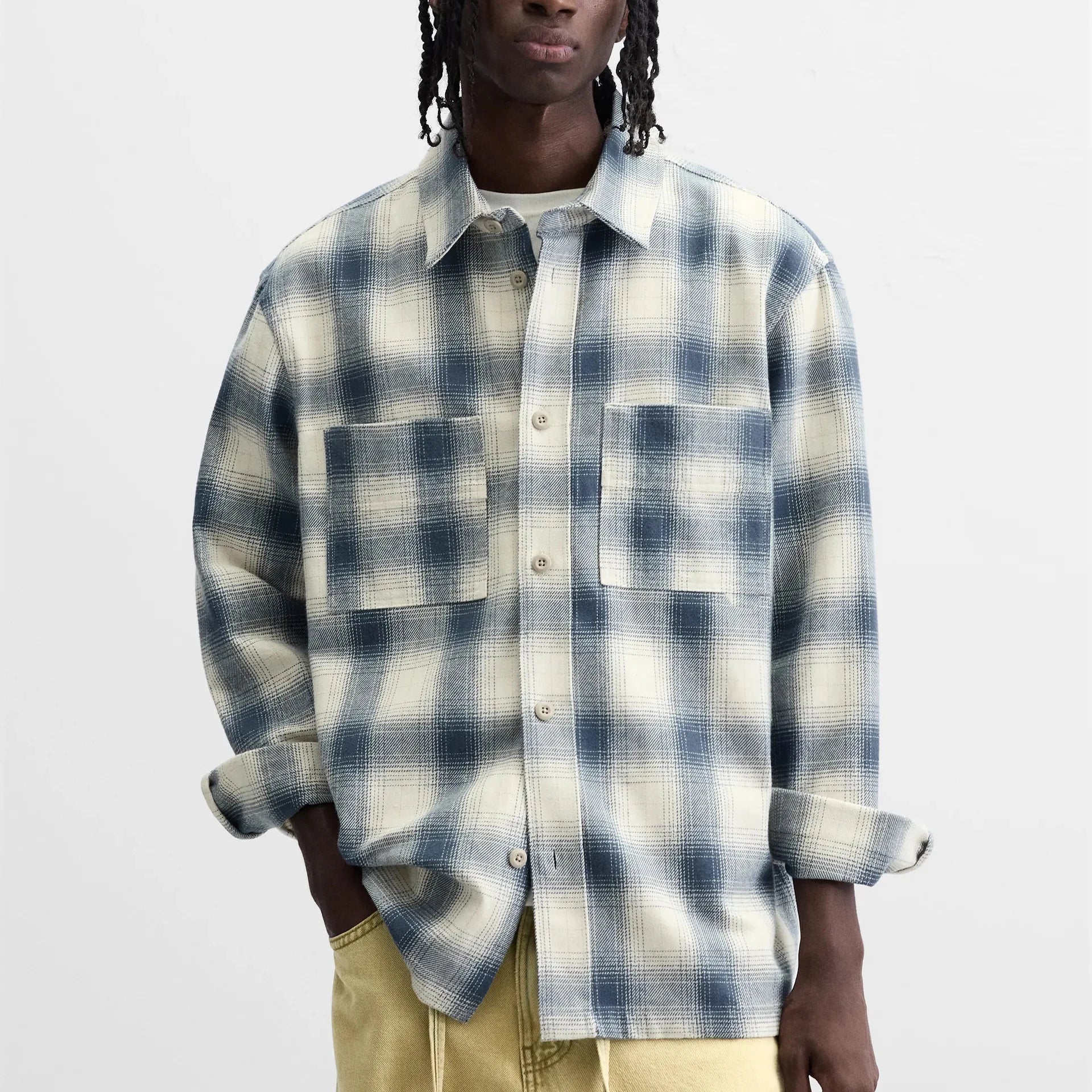 Men's Relaxed Fit 100% Cotton Casual Autumn Long Sleeve Button Down Flannel Plaid Shirts OEM Service