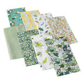 8pcs Assorted Patterns Green Floral Printed Twill Eco-Friendly Cloth Patchwork Cotton Fabric Bundle Squares for Hand Sewing