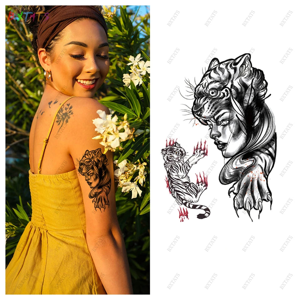 Watercolor Owl Tiger Lion Temporary Tattoos for Women Men Body Art Arm Thigh Tattoo Sticker
