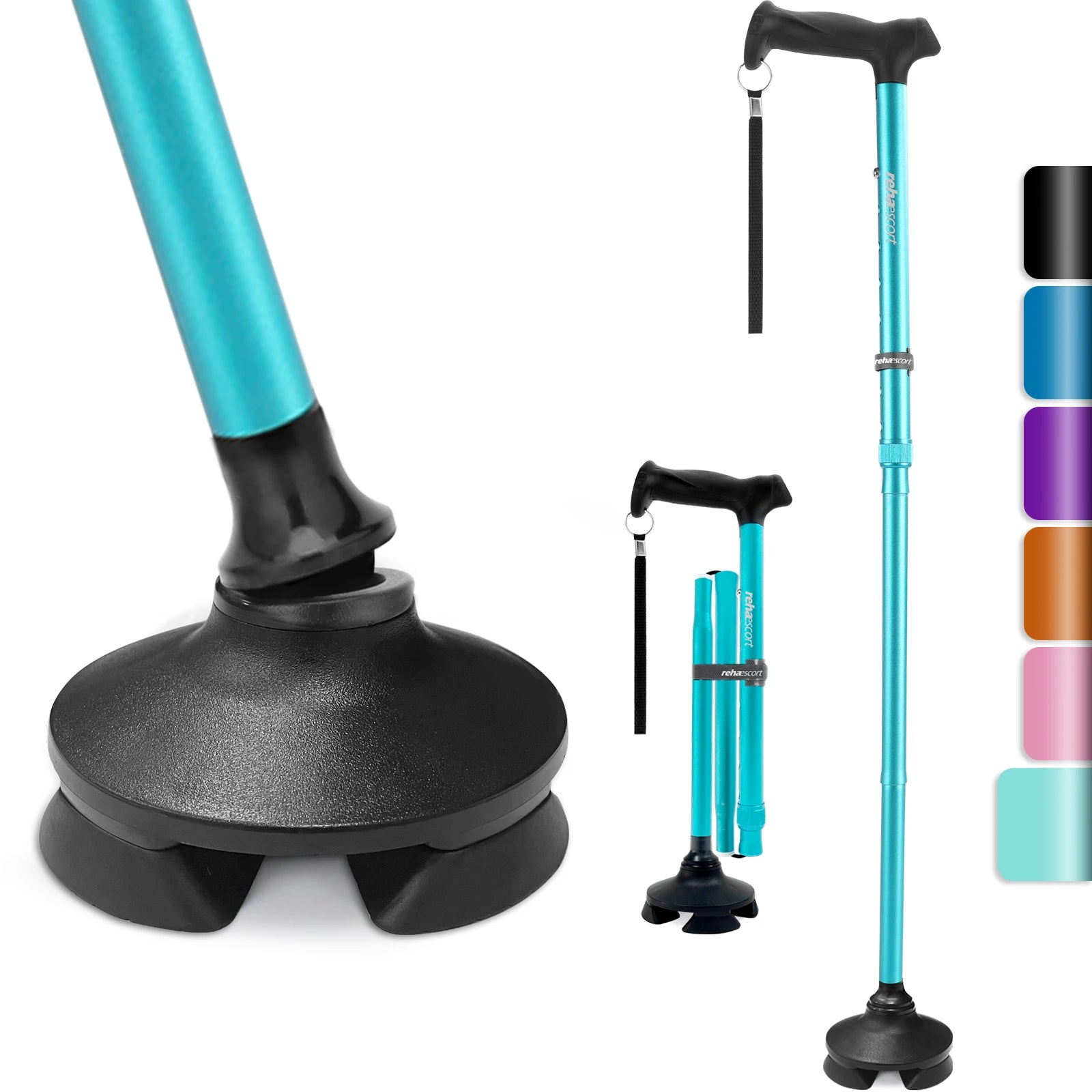 Rehaescort Adjustable Lightweight Folding 3-section Aluminum Walking Cane-Multi-Purpose for Men & Women Purple