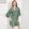 FUNG 6008 Luxury Silky Satin Robe Women Chiffon Ruffle Bridal Party Getting Ready Robe