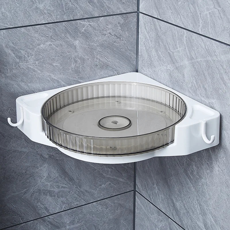 2025 New Bathroom Wall Mounting 360 Rotating Lazy Susan Organizer Shower Corner Caddy Shelf Kitchen Storage Rack With Hooks