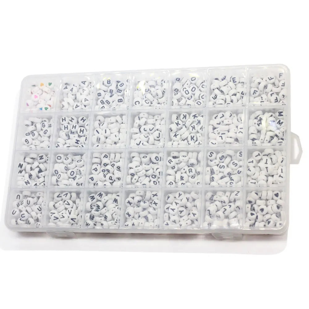Acrylic Letter Beads Set White Alphabet Flat Round Beads A-Z 28 Letter Kit for Bracelets Necklace Making Bangle Accessories
