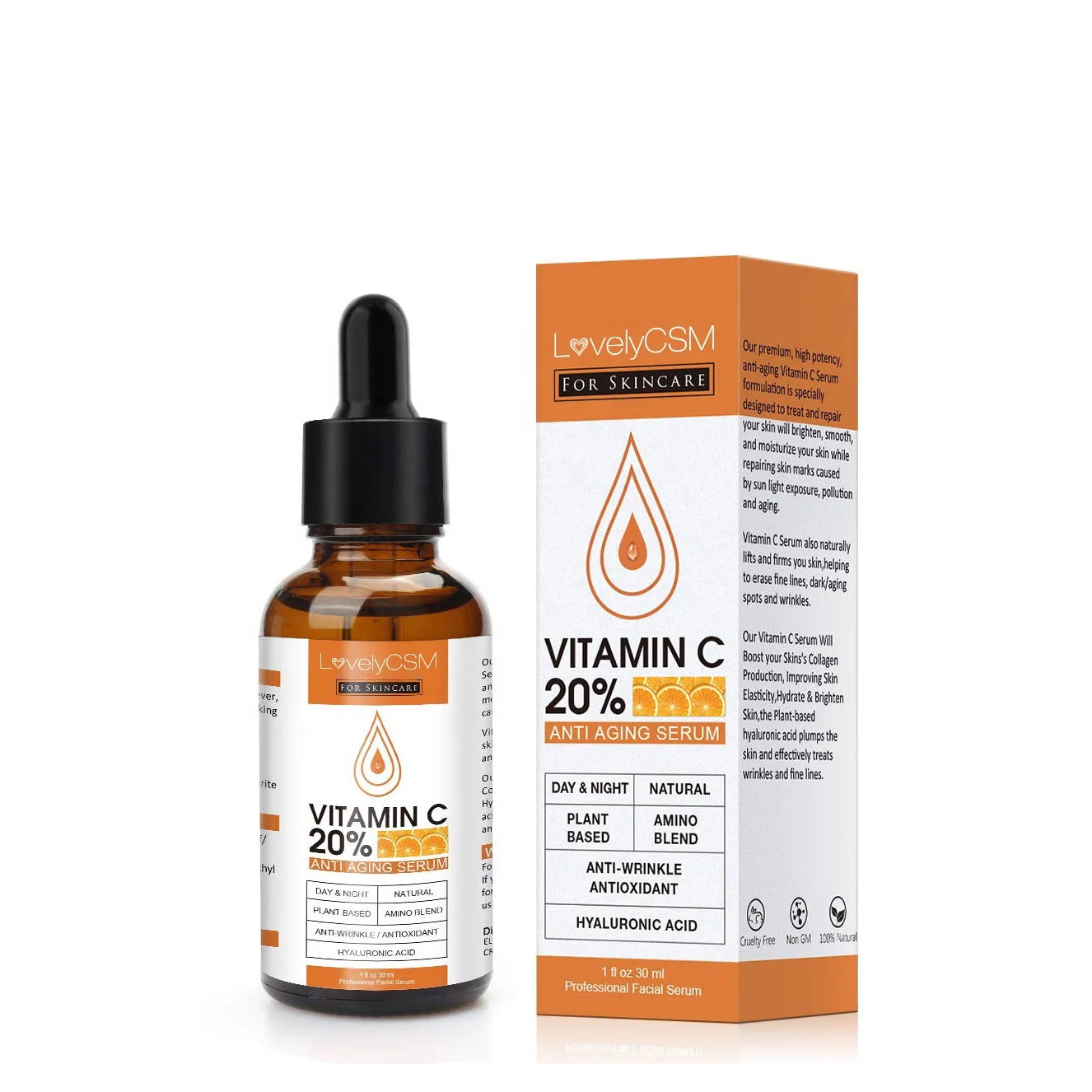 Wholesale Private Label OBM Custom 20% Organic Vitamin C Face Serum Moisturizing Anti-Aging Anti-Wrinkle Premium Acid Vitamin C