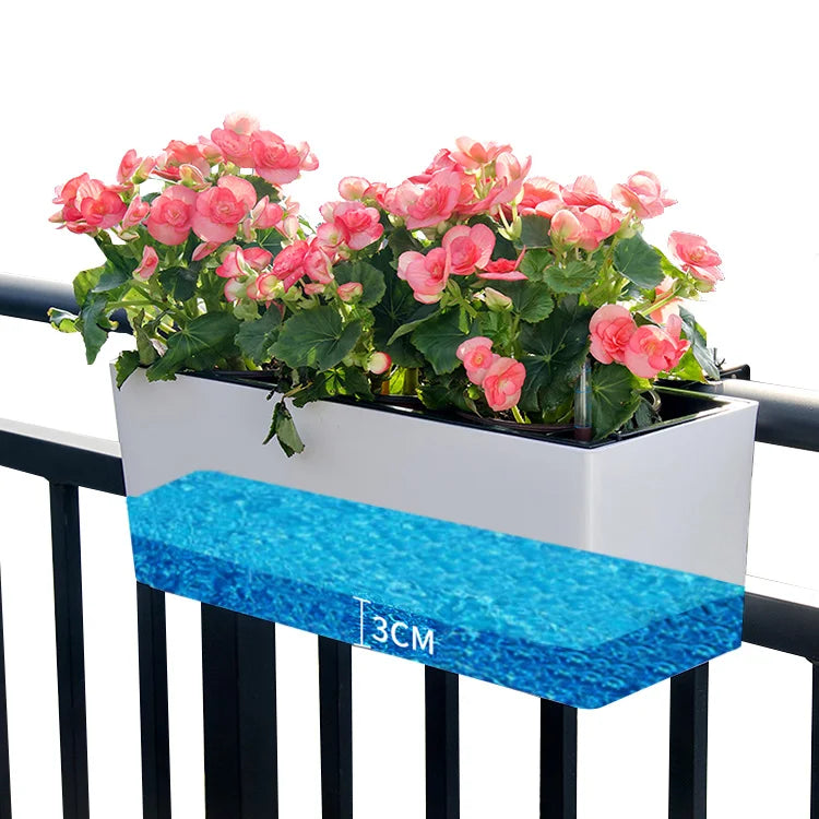 20 Inch Self Watering Rectangular Plastic Planters for Home Garden Patio with Hooks & Eco-Friendly Modern Design