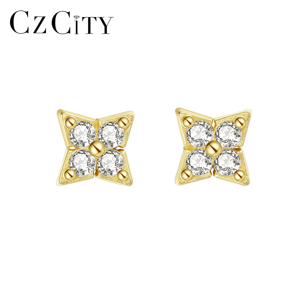 CZCITY Woman Micro Girl Kid Earing Zircon Cubic Zirconia Small Gold Plated 925 Tiny Stud Earrings
