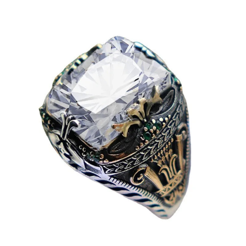 New Men's Luxury Ring Inset With Jade Personality Retro Overbearing Ring to Attend the Banquet Party First Accessory