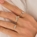 Tarnish Free Stainless Steel 18K Gold Plated Water Drop White Cubic Zircon Wedding Rings for Girls