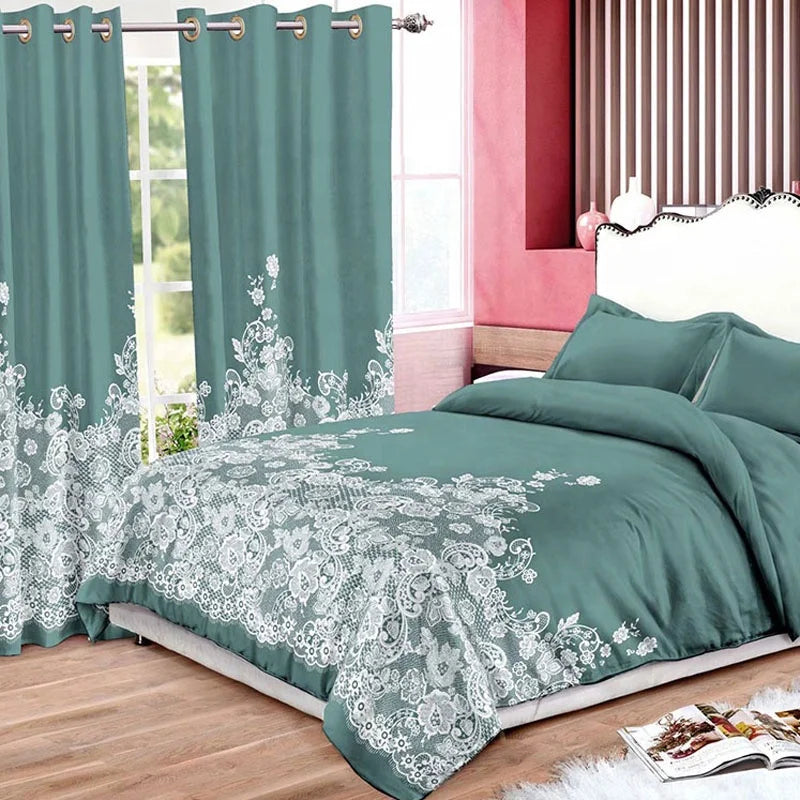 Home Bedroom Bedding Curtain Set 3D Design Printing Yarn Dyed 100% Polyester Translucent Insulated Eco-Friendly All-Season