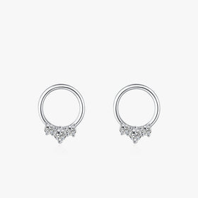 Ailmay Real 925 Sterling Silver Fashion Hollow Round Zircon Stud Earrings for Women Engagement Anniversary Fine Jewelry Gifts