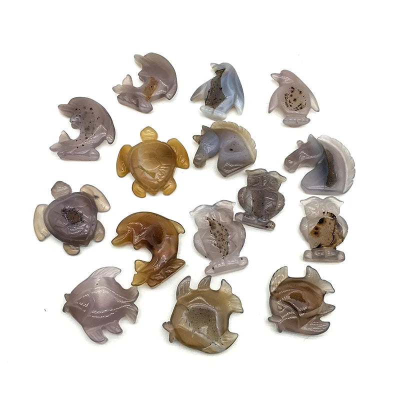 Wholesale Natural Crystal Agate Druzy Turtles 2inch Agate Geode Unicorn Agate Owl Crystal Carving Animals for Decoration