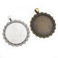 35mm Inner Size Antique Silver Plated Bronze Flower Fashion Style Cabochon Base Setting Charms Pendant