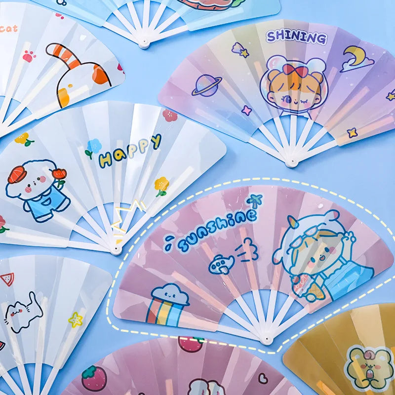 Fashion Summer Cute Cartoon Girl Cat Small Folding Hand Fan Children Student Portable Female Mini Plastic Chinese Seven Fold Fan