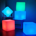 Rechargeable LED Outdoor Patio Furniture Set Modern Cube Design Waterproof Table and Bar Chairs
