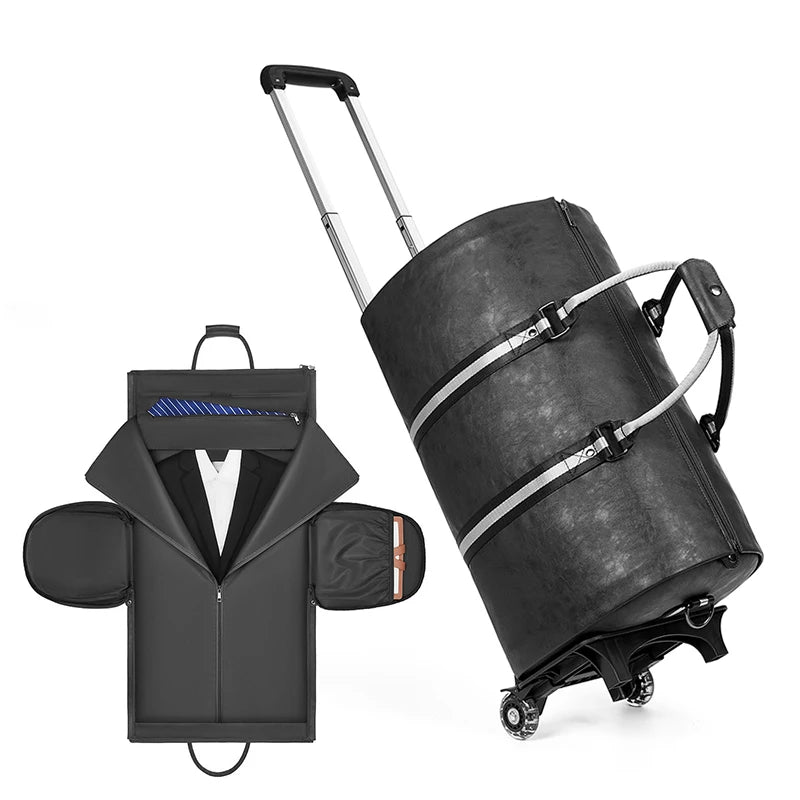 Factory Wholesale PU Leather With Wheels Luggage Travel Bag Business Waterproof Suit Bag Men Duffel Travelling Bag