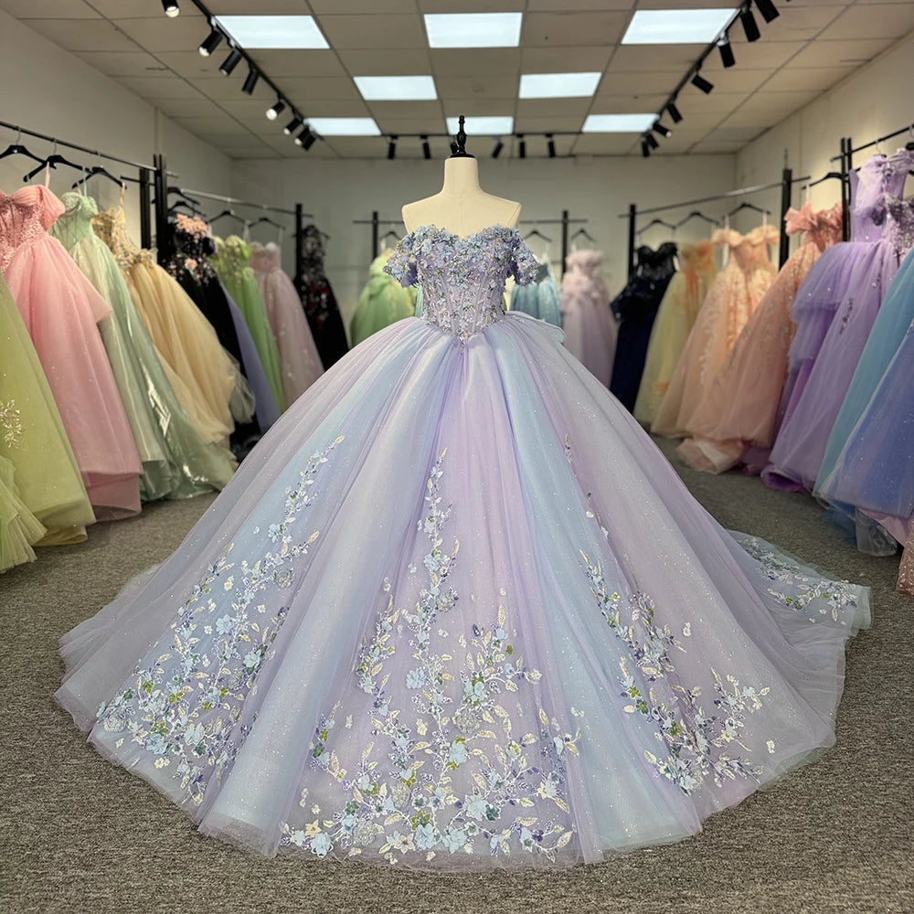 Jancember 6828 Beautiful Purple Blue Sweetheart Pearls Appliqued Flower Evening Dresses
