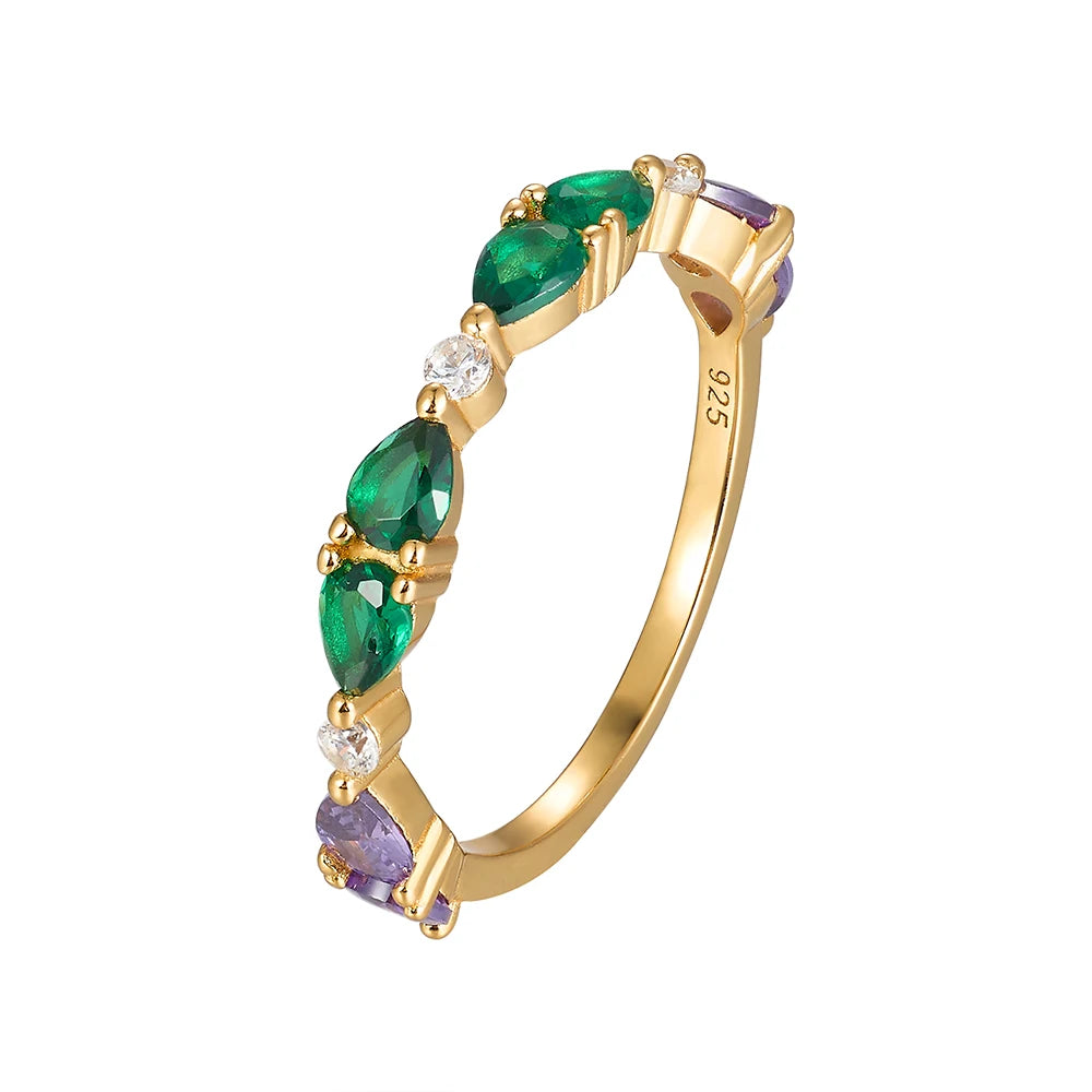 Wholesale Jewelry 925 Sterling Silver Gold Plated Cute Colorful Green Blue Zircon Simulate Emerald Ring for Gemston Women