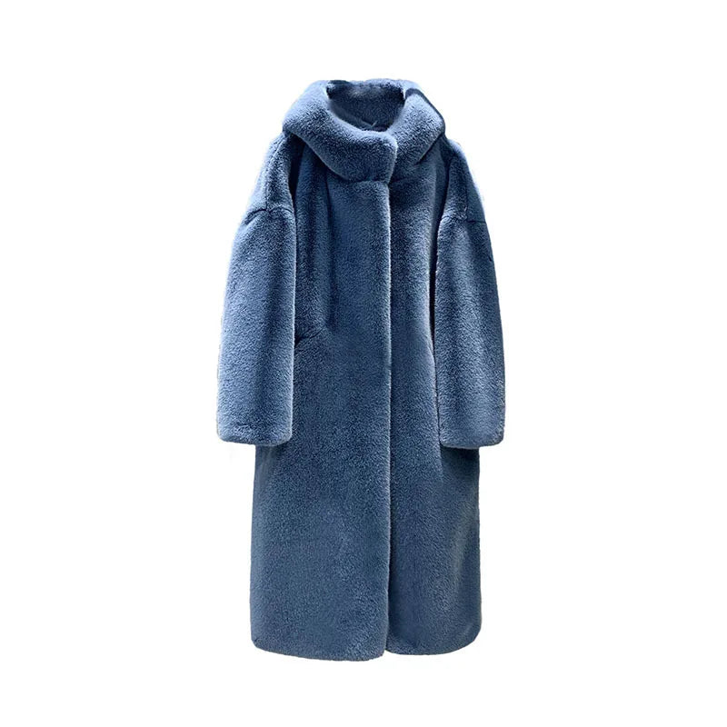 Winter Warm Hooded Fur Coat Faux Temperament Elegance Women for Coat Imitation Rex Rabbit Fur Women Fox Fur Thickened Loose Coat