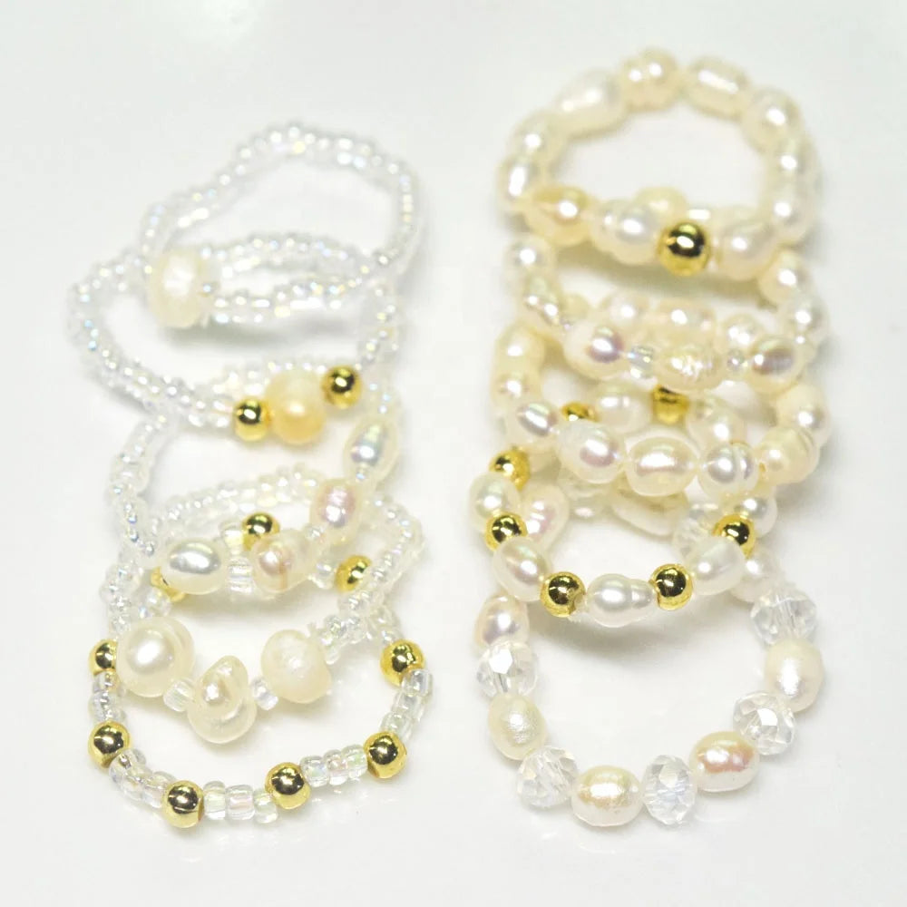 Handmade Elastic Cord Hawaiian Fresh Water Pearl Ring Women Fingers Rings Luxury Jewelry Stretchy