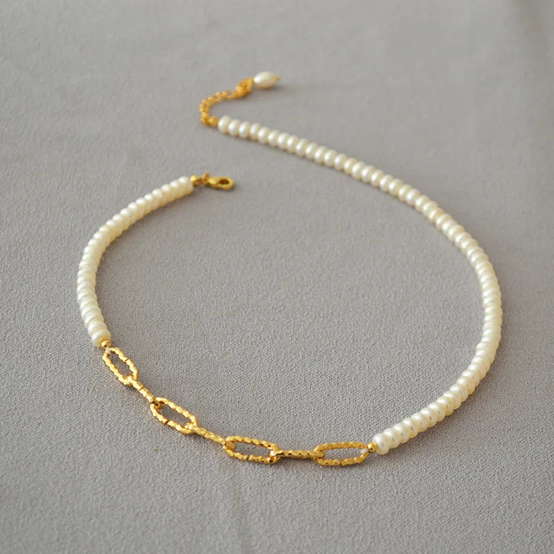 French Elegant Pearls Necklace Jewelry Brass Gold Freshwater Pearls Choker Necklace for Women