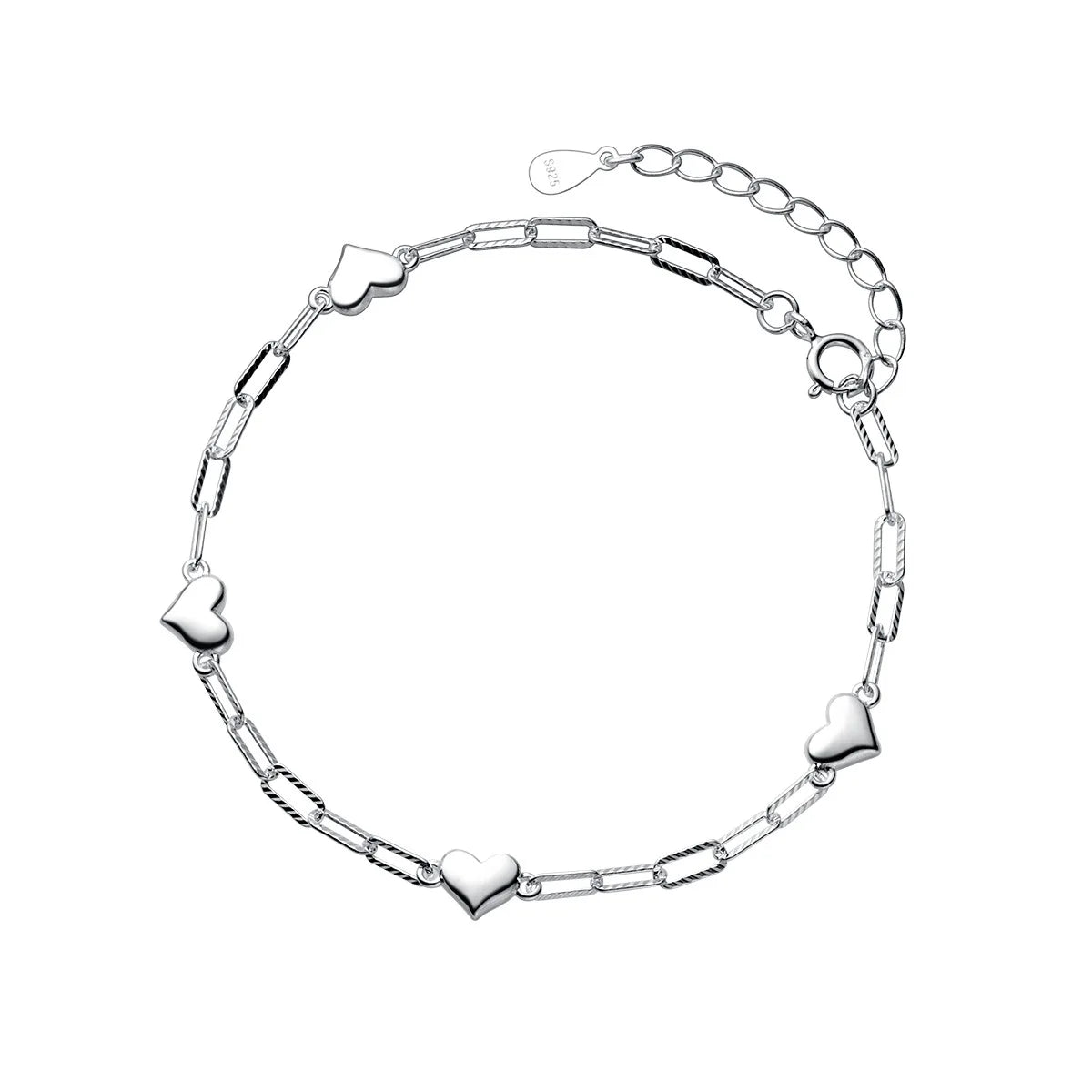 Fashion 925 Sterling Silver Love Heart Shape Statement Charm Bracelets Jewelry for Women