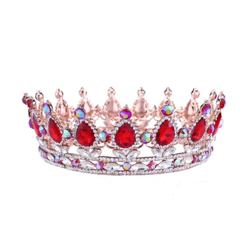 Multicolor European Baroque Bride Crown Headwear Luxury Crystal Diamond Round Crown