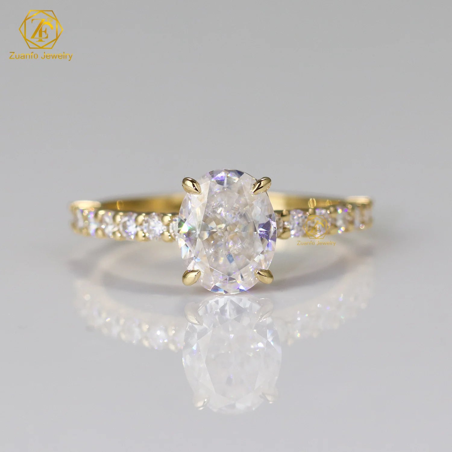 Customized Lovers 1CT 2CT IGI Certified 14K 18K Gold Meaningful Oval Cut Lab Grown Diamond Pave Ring for Wedding Anniversary