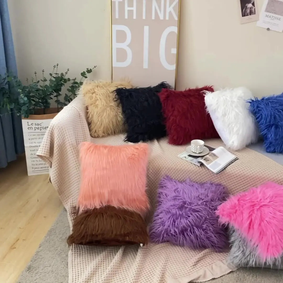 Hot Sale Square Woven Faux Fur Soft Plush Fluffy Sofa Pillowcase Cushion Cover for Home & Hospital Decor