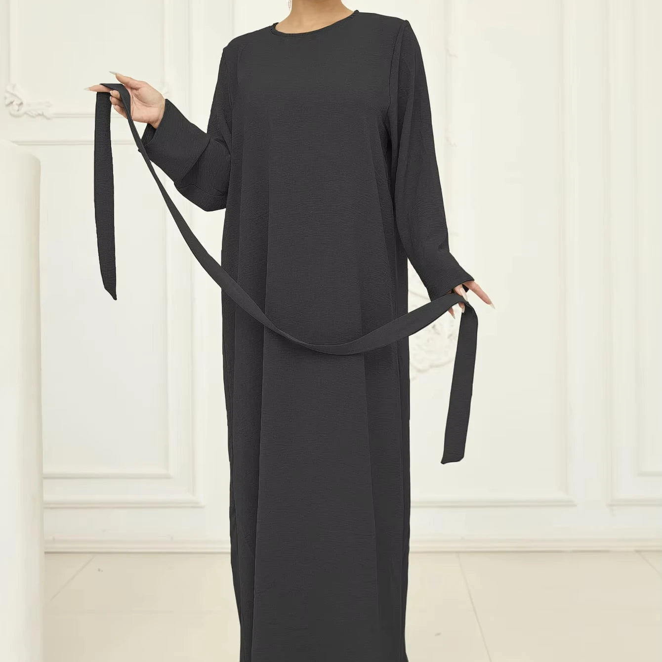 2024 New Middle East Cross Border Women's Robe Simple Plain Color Abaya Robe  Foreign Trade Spot Wholesale