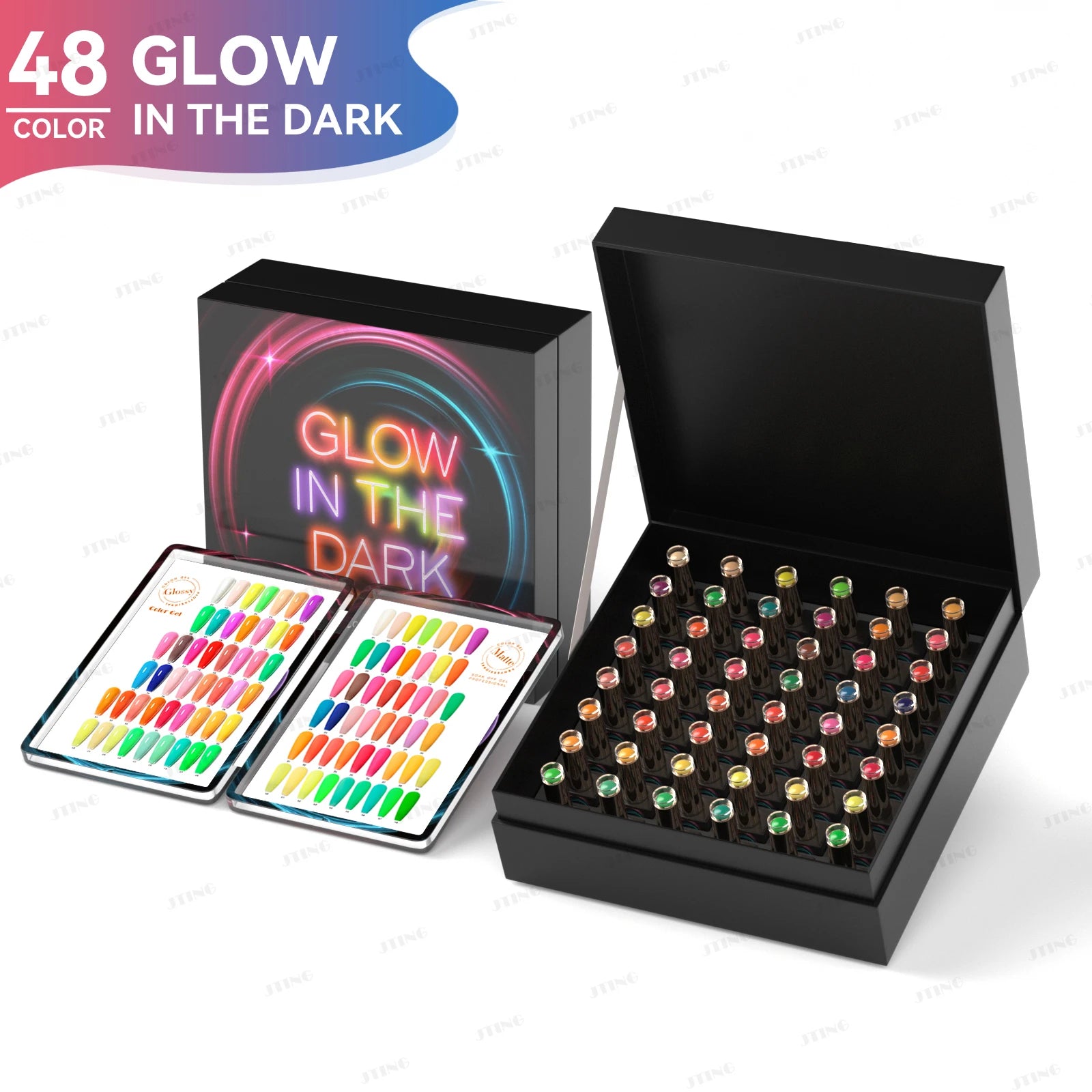 JTING Unique Popular Design Free Color Books 48colors Collection Luminous Glow in the Dark Gel Nail Polish Set Box Kit OEM
