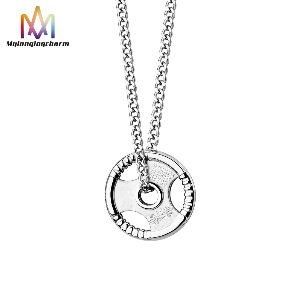 Custom Love Gem Stainless Steel Chain Necklace with Dumbbell Weight Piece Trendy Style for Boys and Girls
