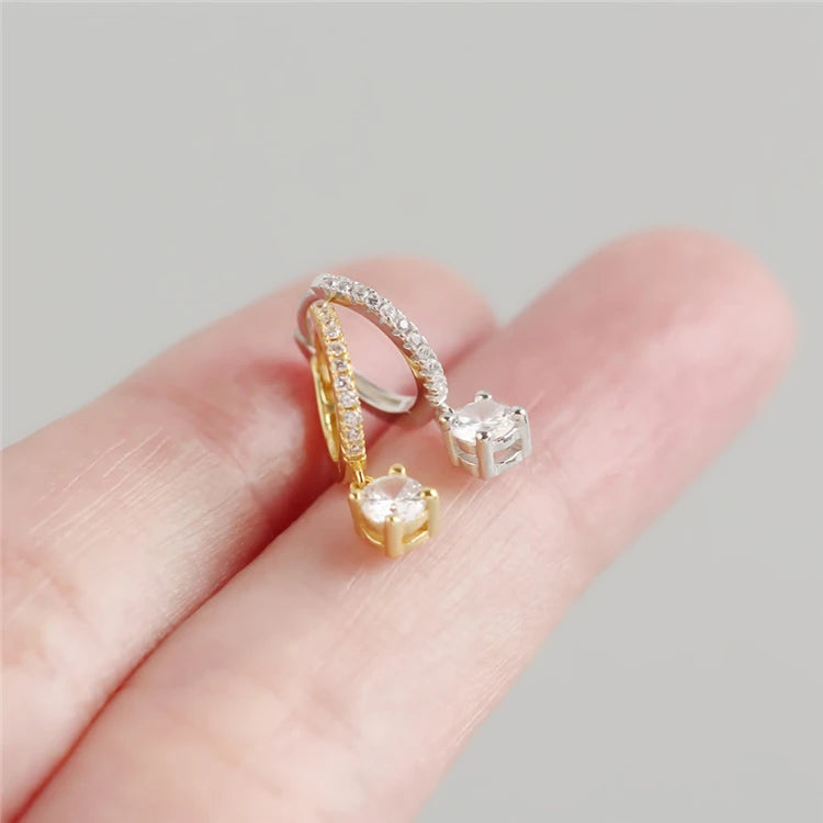 Classical Design Women Zirconia Silver Trendy Gold Plated Topaz Single Stone Earrings