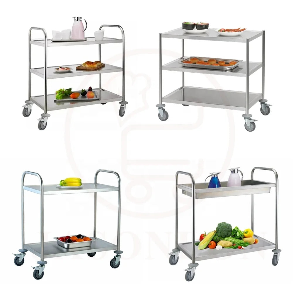 Commercial Kitchen Storage Cart Rail Holder Wheels L/M/S Dish Collection Dining Service Trolley Hotel Restaurant Use Stainless