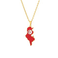 Enameled Tunisia Map Chain Necklaces Stainless Steel 18k Gold Plated Enamel Tunisia National Flag Map Pendant Necklace