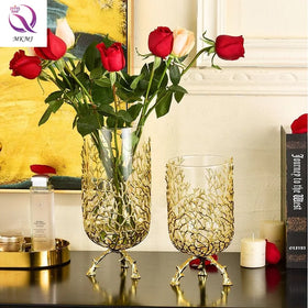 Nordic Home Decoration Wrought Iron Vase Metal Crafts Ornaments Living Room Flower Arrangement Creative Sea Tree Golden Glass