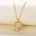 2022 New Fashion Geometric Flower Pendant Necklace Hollow Rectangle Zircon Stainless Steel Jewelry Necklace for Women and Girls