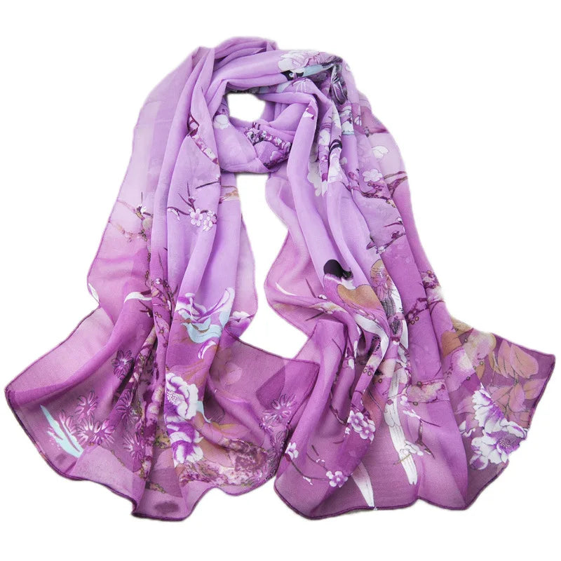 10 Colors Printed Chiffon Silk Scarf Spring and Autumn Sun protection Flower and Bird Silk Scarf