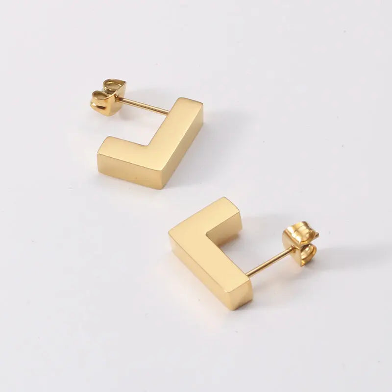 JOOLIM High End 18K Gold Plated L & J Pattern Geometric Hoop Earring Dainty Earring Tarnish Free