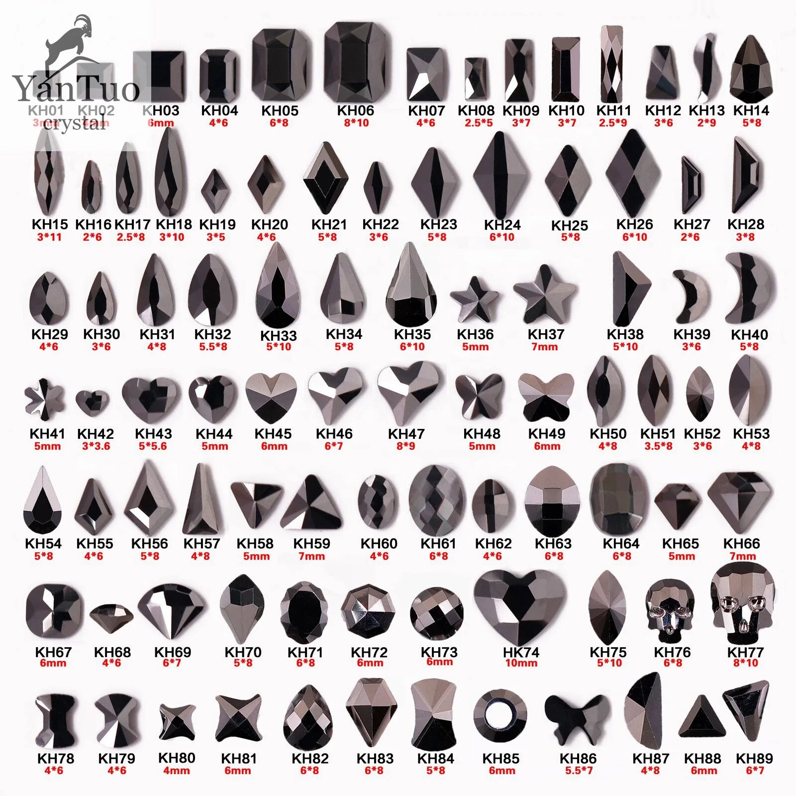 Jet Hematite Various Shapes Glass Nail Rhinestone for Jewelry Nail Art Decoration