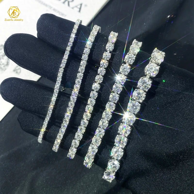 Zuanfo D VVS 925 Silver Moissanite Tennis Bracelet with Round Diamond Gold Plated Fashionable Jewelry for Gift