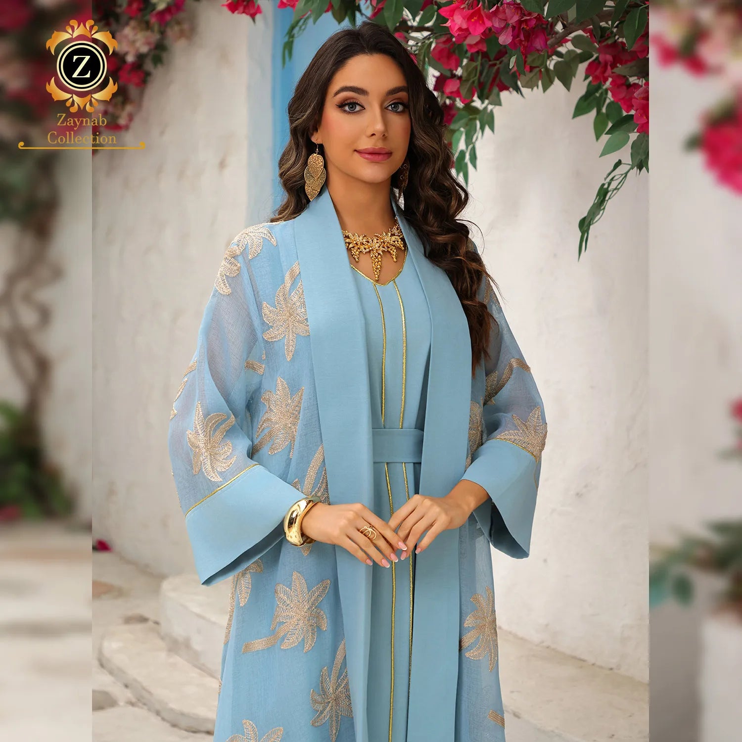 Zaynab Jalabiya Wholesale Beaded Balloon Sleeve Lace Fabric Embroidery Voile Lace Abaya Women Muslim Dress