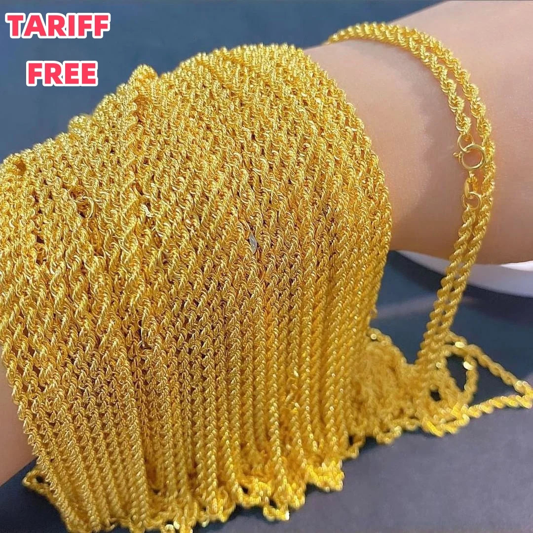 Wholesale AU750 18 Karat Pure Gold Rope Chain Necklace Gold Cuban Chain Real 10k 14k 18K Yellow Solid Gold Link Chain